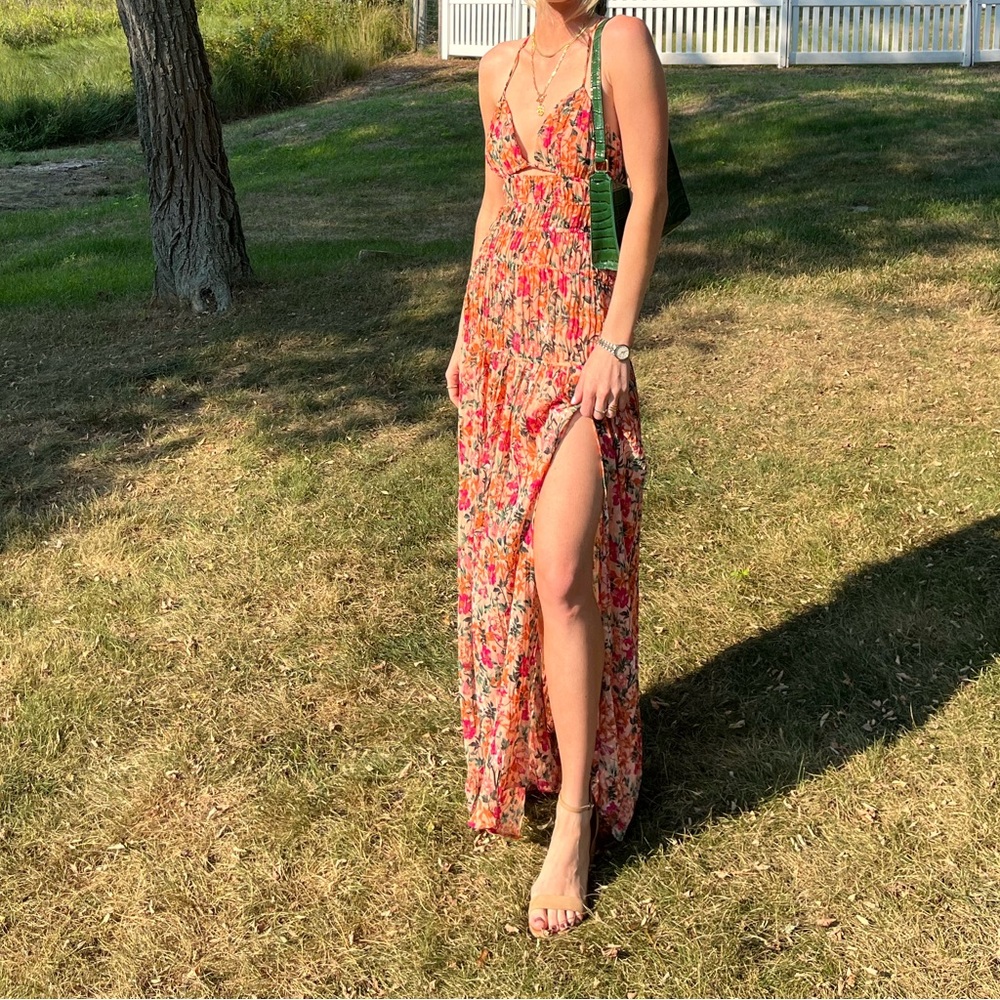 Tropics plunge neck pleated open back maxi dress from ASTR The Label